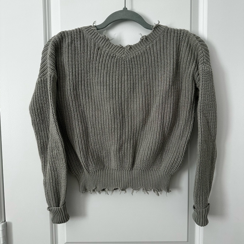 Moon and Madison Cotton Cropped Ribbed Button Down Sweater - Picture 3 of 3